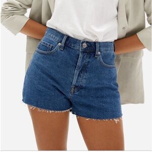 EVERLANE The Cheeky Shorts Hi-Rise Denim Jean Button Fly Size 27 Raw Hem Cutoff